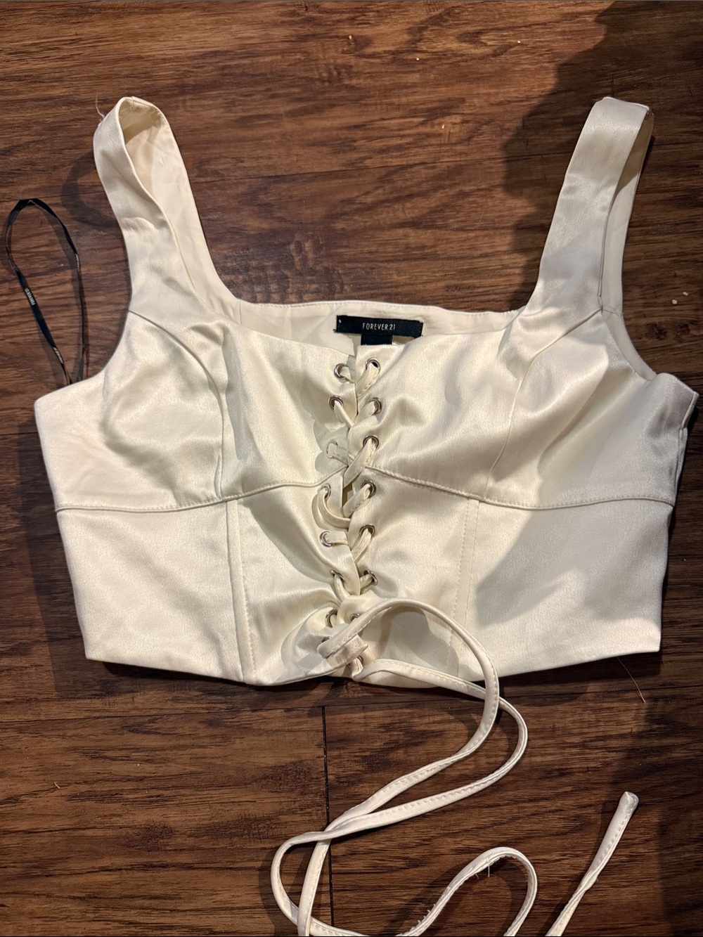 Forever 21 Ivory Satin Lace-Up Crop Top - Picture 2 of 4